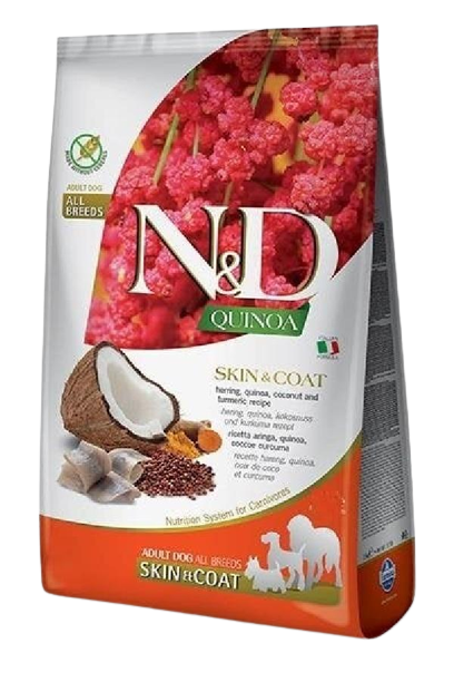 N&D Quinoa Skin&Coat Ringa Balıklı Kinoalı Hindistan Cevizli Tahılsız Yetişkin Köpek Maması 7 Kg - Lisinya