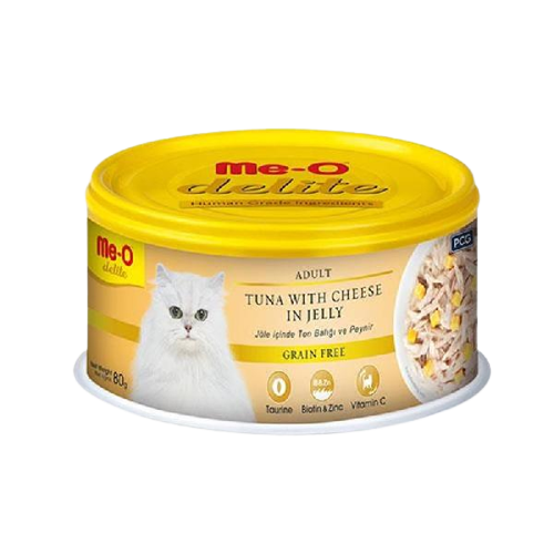 Meo Delite Tahılsız Jöle İçinde Ton Balıklı ve Peynirli Yetişkin Kedi Konservesi 80 Gr - Lisinya