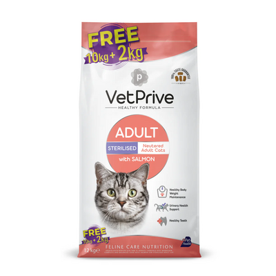 Vet Prive Sterilised Somonlu Kısırlaştırılmış Kedi Maması 10 + 2 Kg - Lisinya